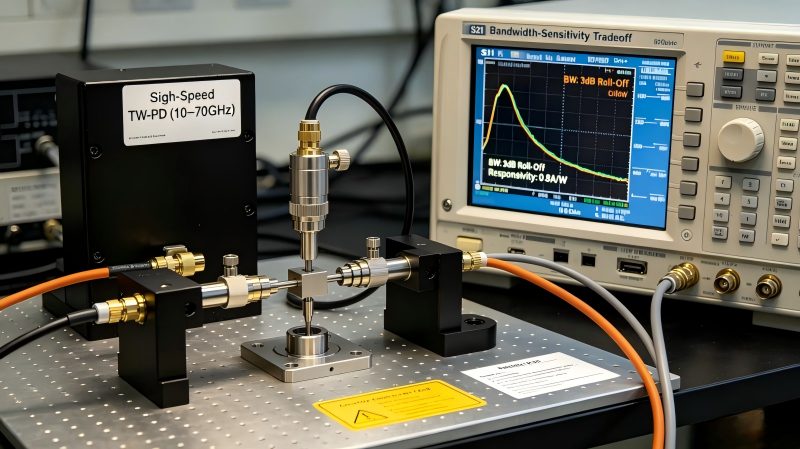 What Determines Photodetector Sensitivity? Factors That Affect Detection Performance 11 High-speed PD bandwidth-sensitivity tradeoff test station