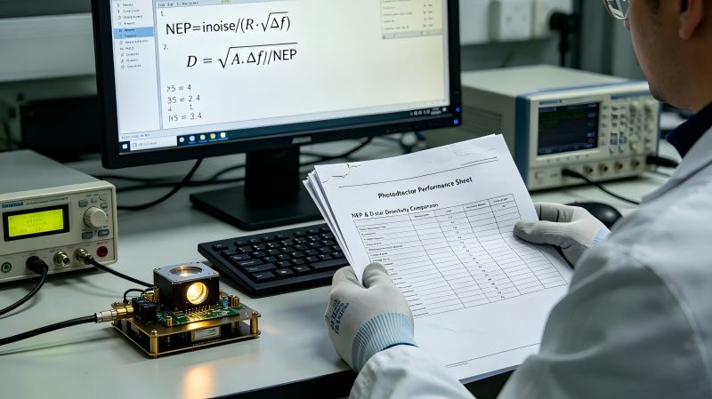 What Determines Photodetector Sensitivity? Factors That Affect Detection Performance 10 NEP & Detectivity D performance datasheet lab display