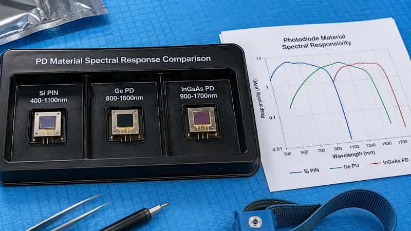 What Determines Photodetector Sensitivity? Factors That Affect Detection Performance 8 Semiconductor photodiode material comparison sample tray