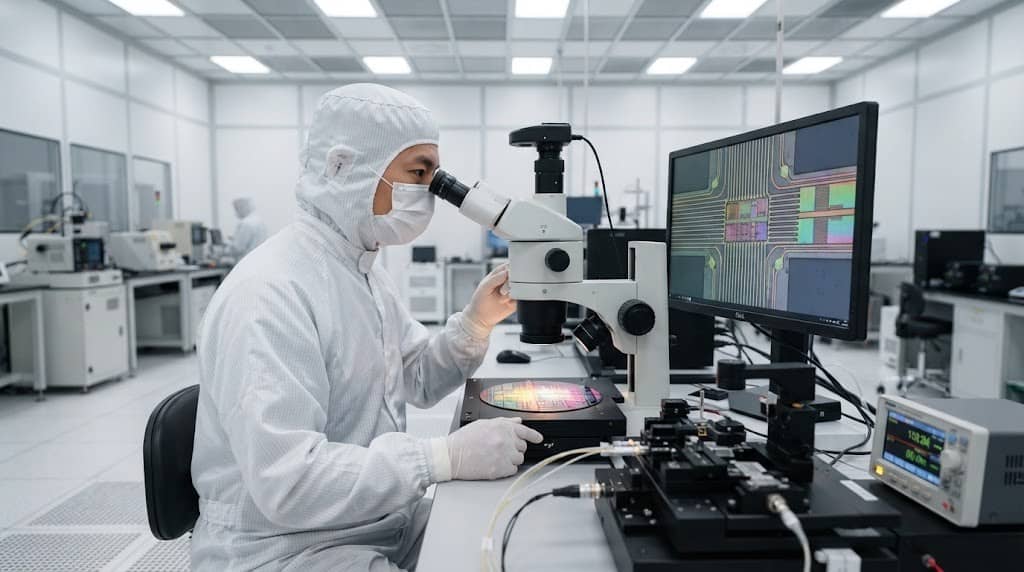 TFLN vs Silicon Photonics: Which Platform Is Better for High-Speed Optical Communication? 3 Silicon Photonic Integrated Circuit Microscopic Inspection